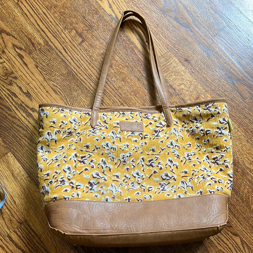 Joyn Leather Hand dyed Cotton Fair Trade Purse Yellow Floral